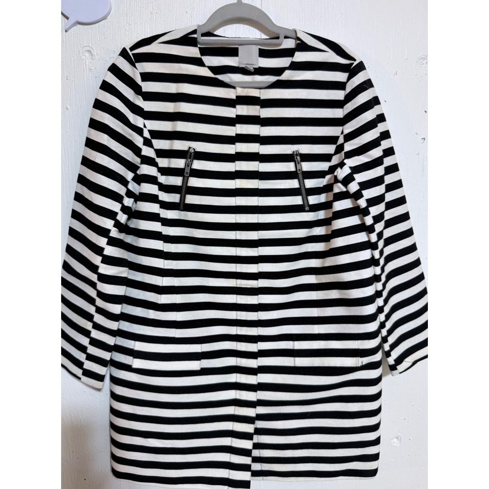 Halogen Womens Black White Striped Zip Jacket Large Halloween Beetle Juice